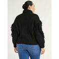thumbnail image 3 of Scoop Women’s and Women's Plus Cable Knit Turtleneck Sweater with Fringe, Midweight, Sizes XS-4X, 3 of 6
