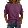 thumbnail image 6 of XUNKUSGA Womens Tops Casual Cotton Adjustable Side Tie Blouses for Women Classic Solid Color Crewneck Short Sleeve Womens Summer Tops Fashion Womens Blouses,2XL, 6 of 6