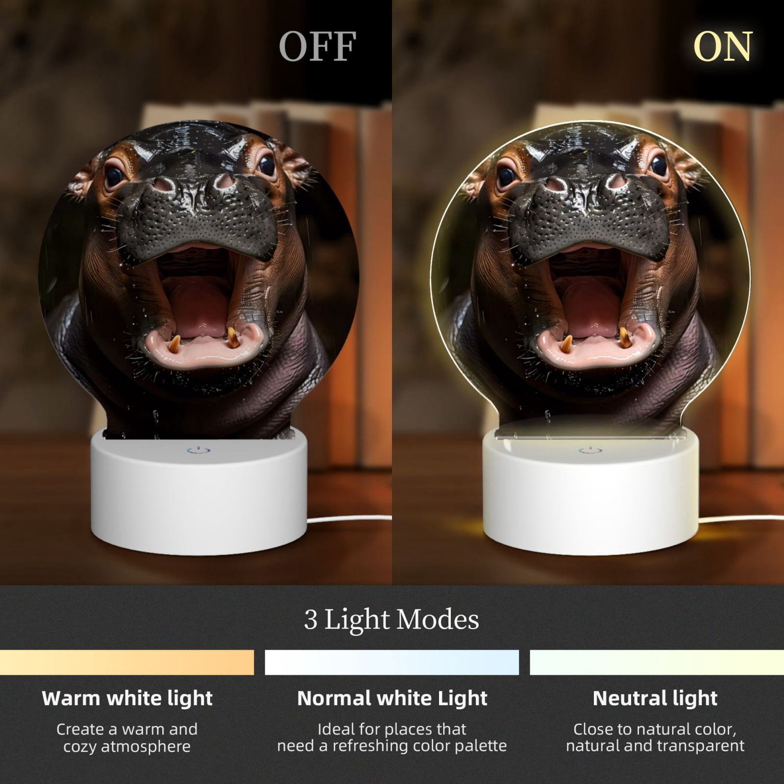 Naloa Playful Baby Hippo Splash Acrylic LED Night Light Custom LED Lights Personalized Nightlight Customized Gifts for Family Couples Friends