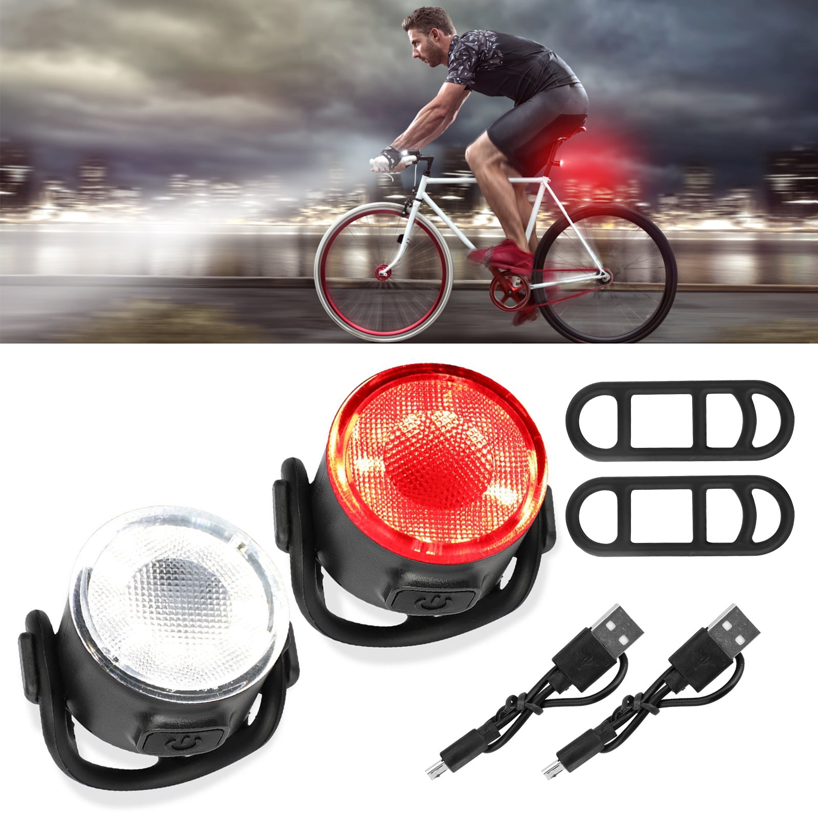 USB Rechargeable 360° Rotation Bike Bicycle Head & Rear Light Set Cycling Lamps 