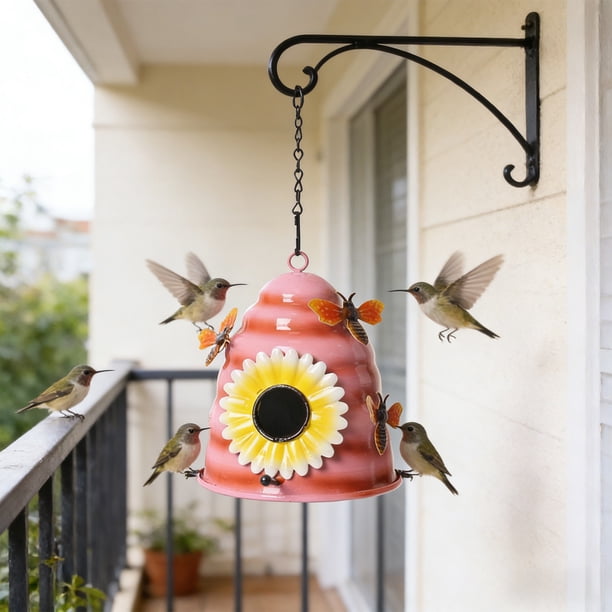 Comedero colgante de hierro para pájaros | Decoración de jardín y estación de alimentación para aves | Adorno para patio o balcón | Comedero de metal artesanal para atraer aves silvestres
