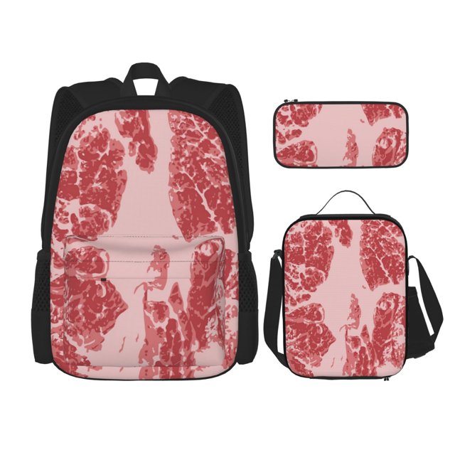 Balery Red Meat Mochila escolar 3 en 1 para niños: mochila resistente con lonchera térmica y estuche para lápices. Mochila escolar para niños y niñas.
