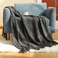 thumbnail image 4 of Promotion Clearance! Textured Knitted Soft Throw Blanket with Tassels Warm Fluffy Cozy Plush for Fall Spring Couch Bed Sofa Living Room Framhouse Boho Decor Beige, 4 of 17