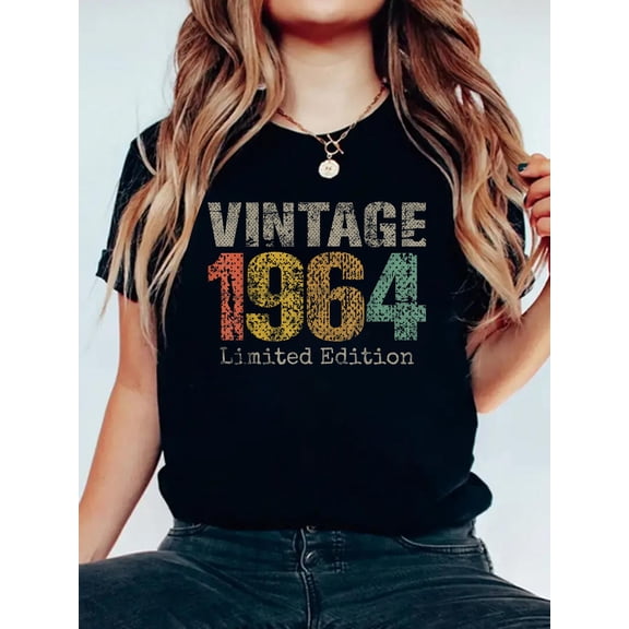 Cotton Vintage 1964 Text 62nd Birthday Gift Men Women 62 Year Old T-Shirt Women's Graphic Tee Casual Tops