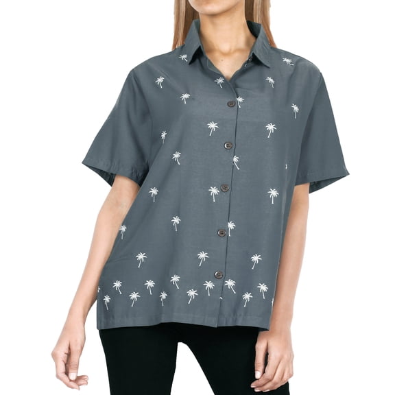HAPPY BAY Women's Casual Hawaiian Blouse Shirt Solid Short Sleeve Button Up Dress Tops Tee Shirts Blouses for Women S Cloud X_AD600
