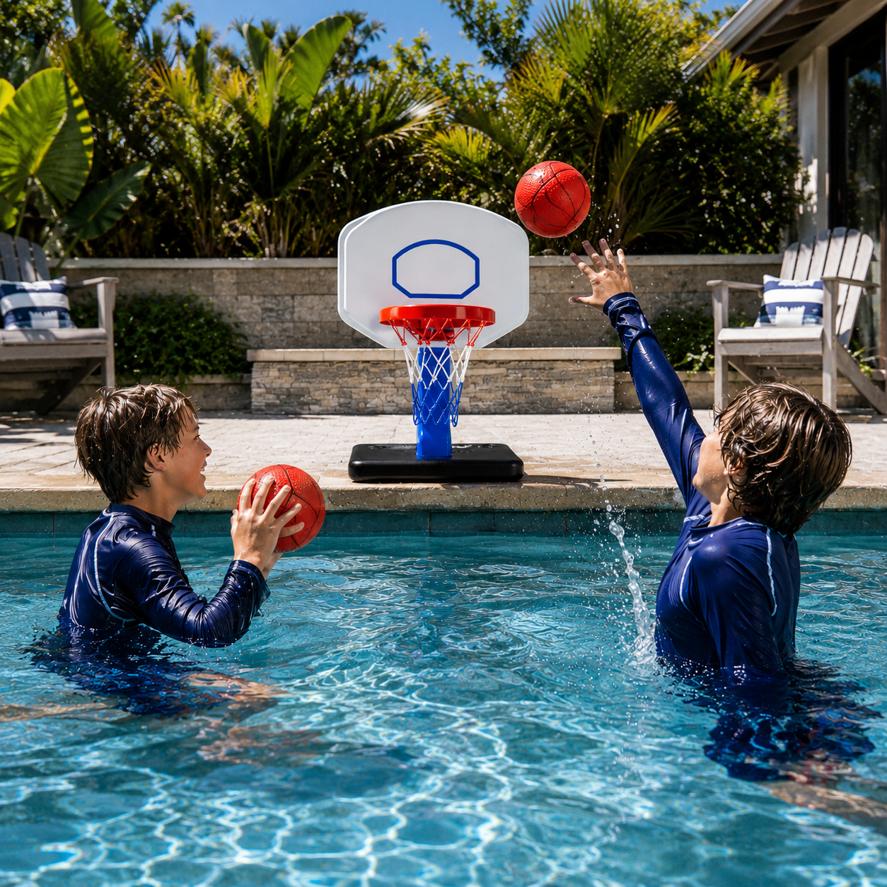 Lucky Doug Pool Basketball Hoop for All Age, Adjustable Water Basketball Hoop with 4 Balls & Pump, Indoor Outdoor Toddler Basketball Goal for Ages 3+, Poolside Basketball Game Indoor Outoor