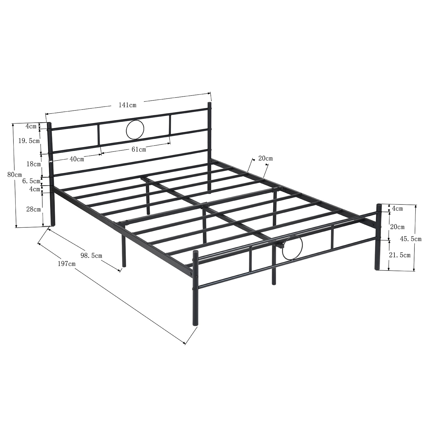 Metal Platform Bed Frame with Headboard & Footboard, Heavy Duty Steel Slats Bed, Underbed Storage Space, No Box Spring Needed, Easy Assembly for Bedroom