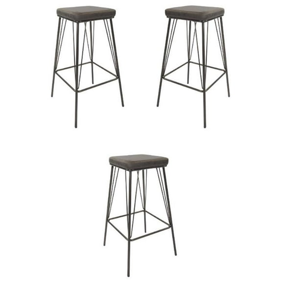 Home Square 30" Barstool in Charcoal Fabric with Steel Base - Set of 3