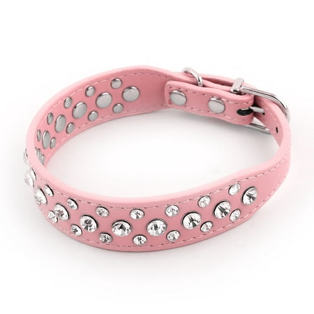 Faux Leather Rhinestone Ornament Pet Dog Training Neck Belt Strap Collar Pink