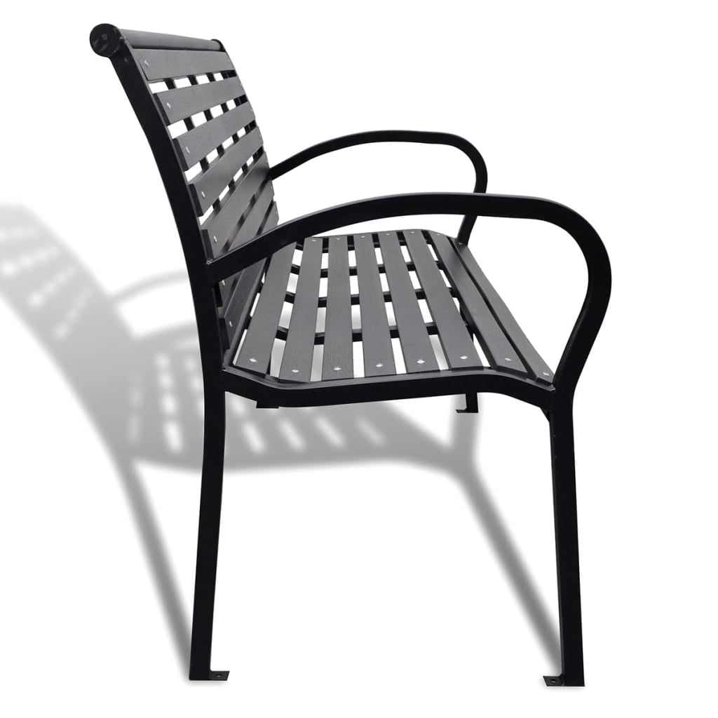 Kepooman Outdoor Patio Wooden Bench with Wide Armrest & Iron Frame for Garden, Black Kepooman Outdoor Patio Wooden Bench with Wide Armrest & Iron Frame for Garden, Black