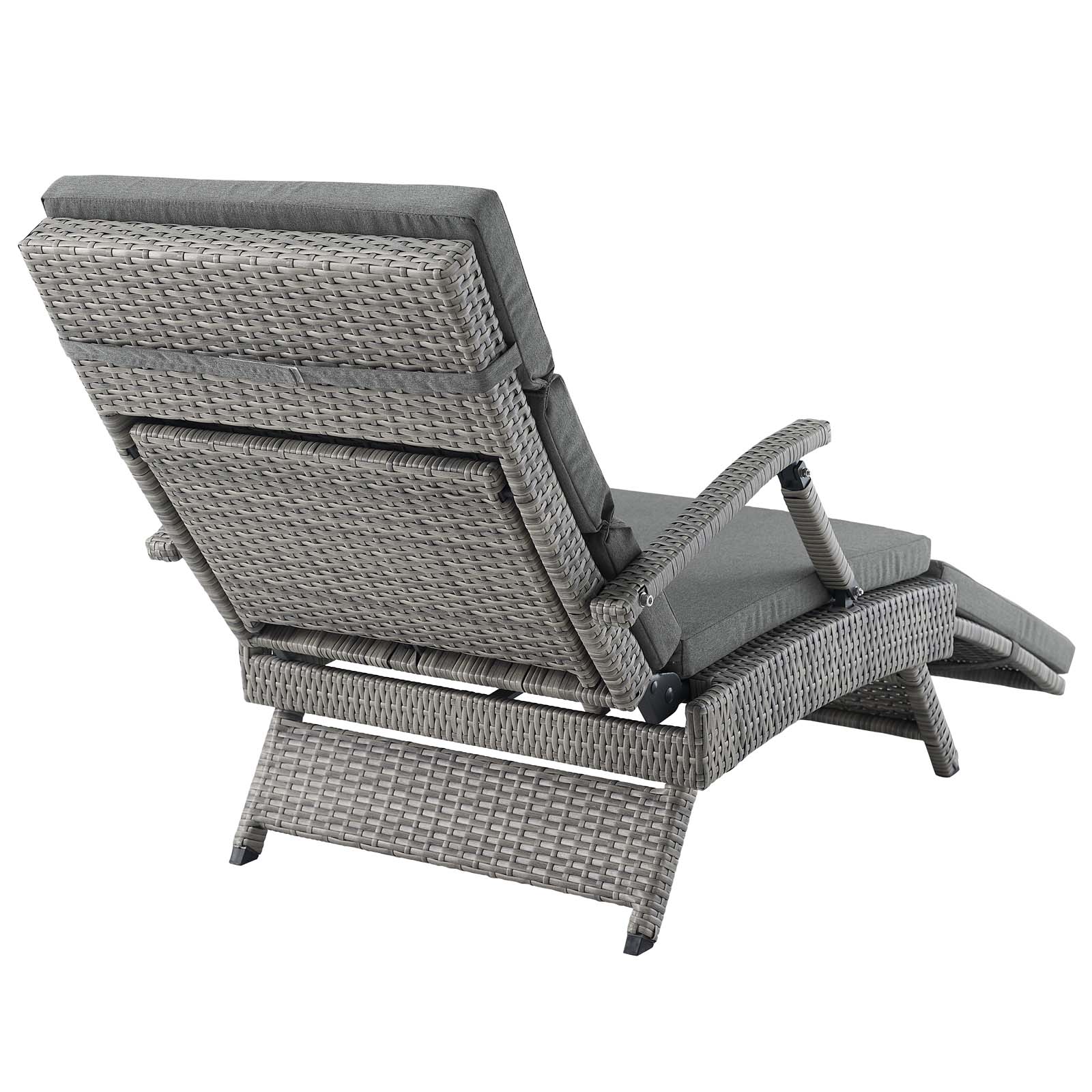 Modern Contemporary Urban Design Outdoor Patio Balcony Garden Furniture Lounge Chair Chaise, Rattan Wicker, Dark Grey Gray - image 4 of 8