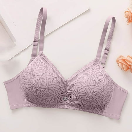 Wireless Bras for Women  Woman s Solid Color Lace Thin Style Ventilate Back Buckle Bra Steel Rim(Purple 34/75AB)