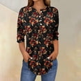 thumbnail image 2 of Olyvenn Womens Summer Puff Sleeve Tops Dressy Casual V-Neck T-Shirts Cute Blouse for Work 3/4 Sleeved Button Round Neck Fashion Tops Multicolor M, 2 of 5