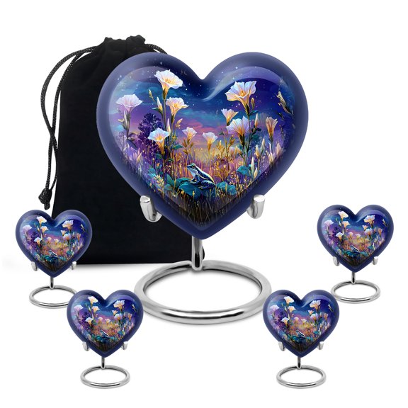 Yatskia Frog with Tulip Flowers Little Cremation Keepsake Urns for Human Ashes Adult Brother and Sister, Large Funeral Burial Urn for Ashes Adult Male, (Heart 8 Inch and 3 Inch)