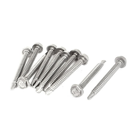 10 Flanged Stainless Steel - 10 Pcs Stainless Steel Hex Flange Head Self Drilling Tapping Screws M4.8x50mm