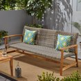 thumbnail image 6 of 3 Seater Outdoor Patio Sofa, Rattan Couch Furniture with Wood Wide Armrests and Deep Seating, 3-Seat Patio Sofa for Porch, Backyard, Pool, Sunroom, Poolside (Natural+Grey), 6 of 9