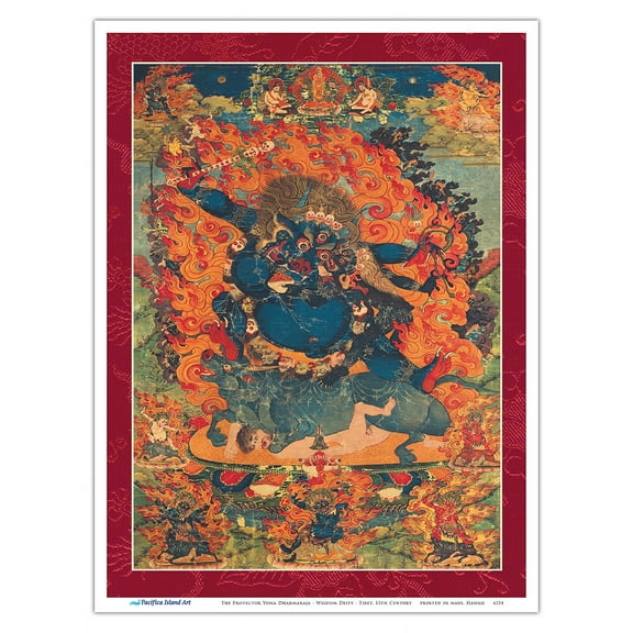 The Protector Yuma Dharmaraja - Tantric Buddhist Wisdom Deity - Vintage Tibetan Thangka Buddhist Painting - Tibet, 13th Century - Master Art Print (Unframed) 9in x 12in
