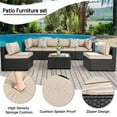 thumbnail image 3 of Walsunny 7 Piece Outdoor Patio Conversation Set, Rattan Sectional Sofa Set, All-Weather Outdoor Modern Sectional Furniture Wicker Couch with Glass Coffee Table, for Patio Deck Garden Pool,Khaki, 3 of 7