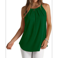 thumbnail image 2 of Camisola Plisada para Mujer, Tirantes Finos, Cuello Halter, Dobladillo Curvo, Moda 2025, Verde, Talla S, 2 of 9