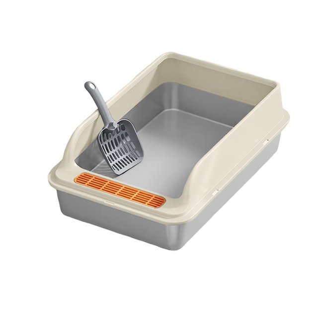 Stainless Steel Sifting Litter Box with Lid, Extra Large Cat Litter Pan for Pellets, Odor Control System Includes Scoop
