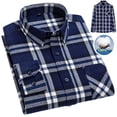 thumbnail image 2 of Camisa Hombre Camisa de manga larga para hombre Camisa de moda para hombre de talla grande informal a cuadros de lana de algodón (Dark Blue, S-41), 2 of 4
