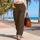 thumbnail image 4 of Pantalones Anchos Sueltos para las Mujeres Pantalones Rectos Sueltos Elásticos de Raya Casual con Bolsillo, 4 of 9