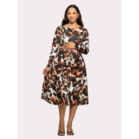 Maternity Animal Fit N Flare Pocket Midi Dress