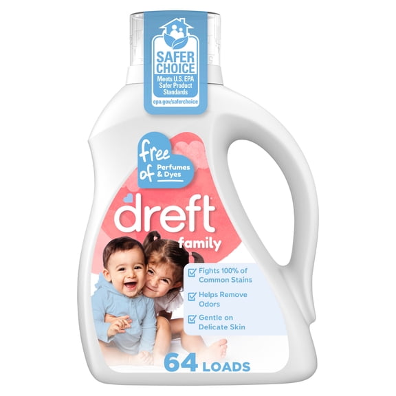 Dreft Liquid Laundry Detergent for Family, Unscented Laundry Detergent, 84 fl oz, 64 Loads