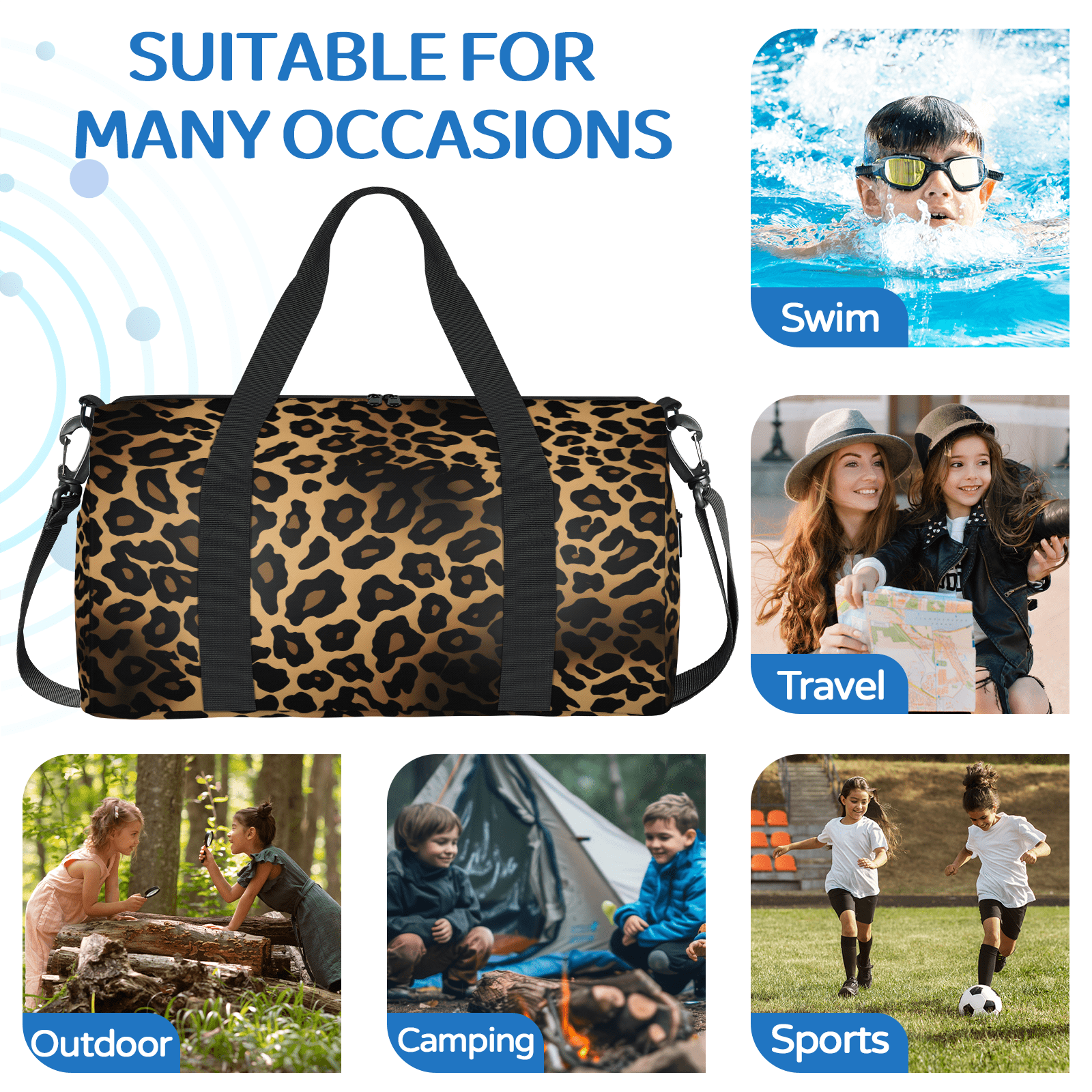 Herdesigns Leopard Cheetah Print Gym Bag for Women, Duffle Bag for Travel Sport, Lightweight Waterproof Carry on Weekender Overnight Dance Yoga Workout Bags