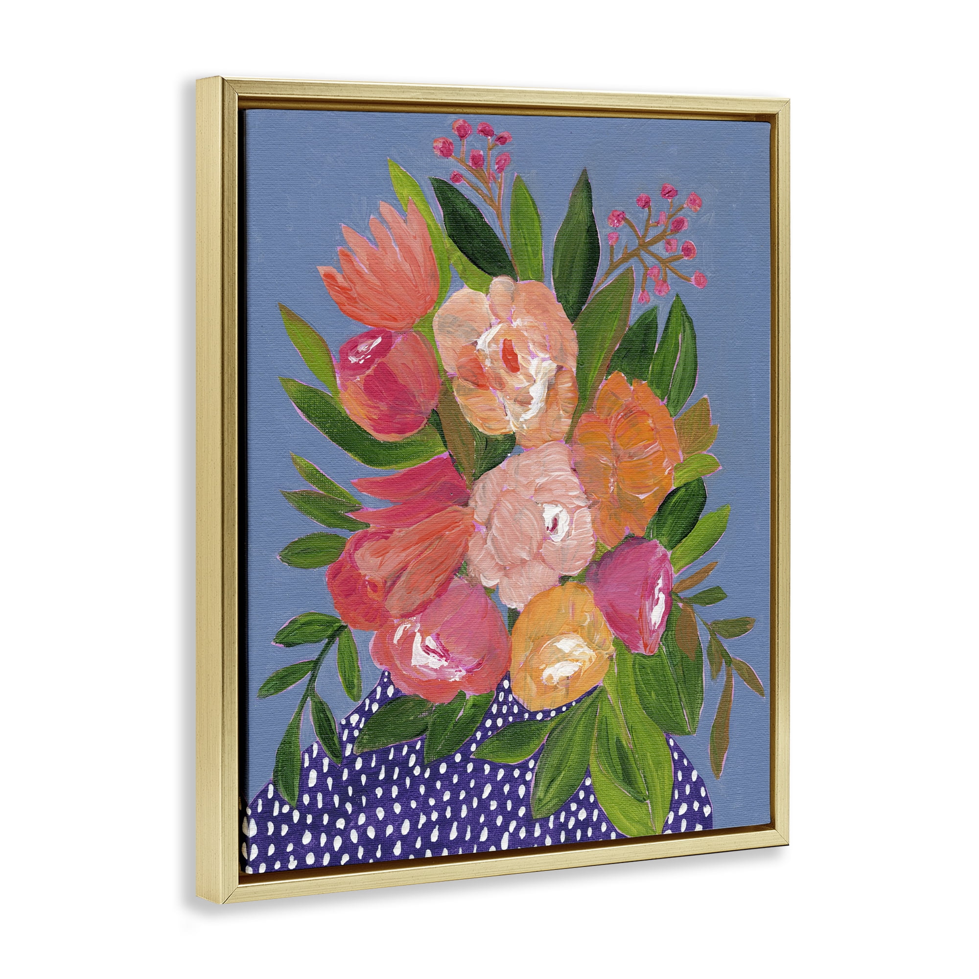 Stupell Industries Modern Speckled Flower Vase Plants & Flowers Painting Gold Floater Framed Canvas Art Print Wall Art, 17 x 21