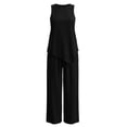 thumbnail image 6 of Lpmadey Women's 2-Piece Cotton Linen Sets, Sleeveless Crewneck Tank Top with Asymmetrical Hem and Drawstring Wide Leg Pants, Summer Casual Vacation Matching Outfit, 6 of 7