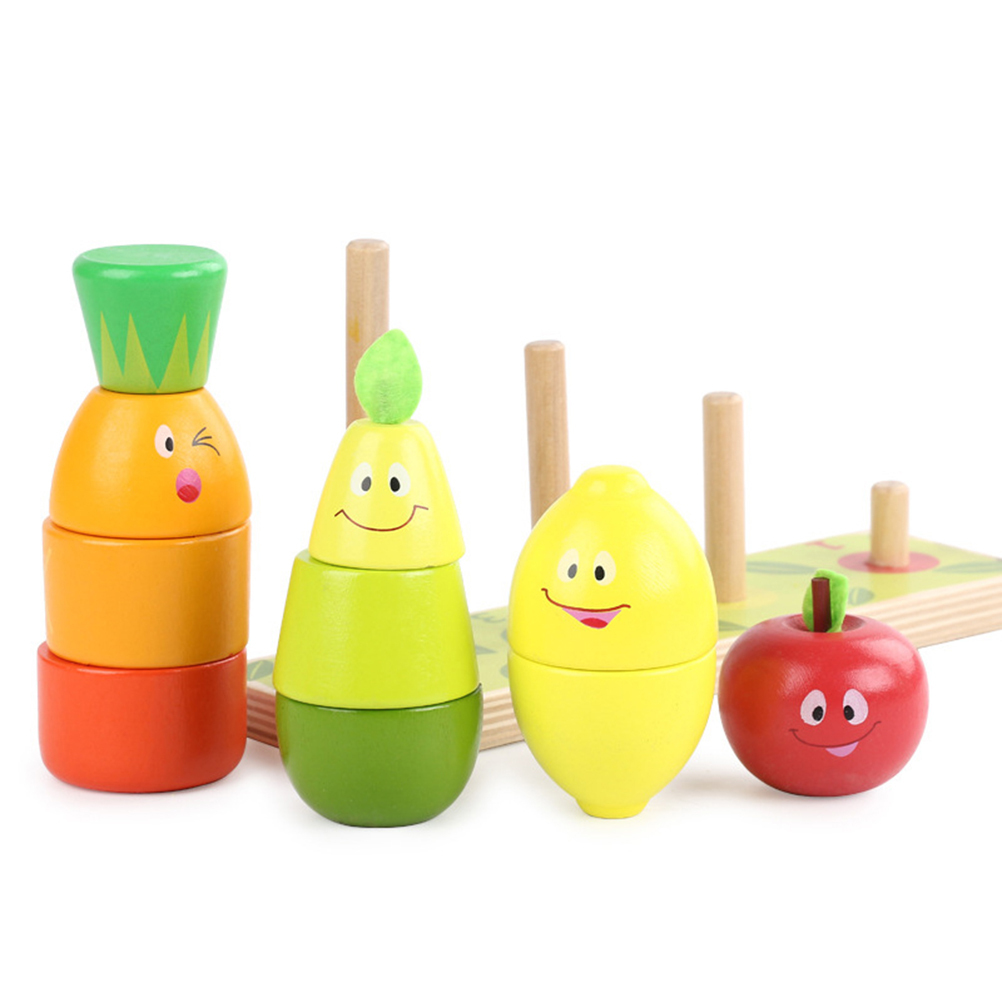 Wooden Blocks Cartoon Fruit Piles Tower Toys Fruit Stacking Blocks Baby