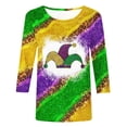 thumbnail image 4 of S LUKKC LUKKC Mardi Gras Shirt For Women Summer Carnival Theme Party Outfits Casual Fashion Print Pullover Round Neck 3/4 Sleeve Top Blouse, 4 of 4