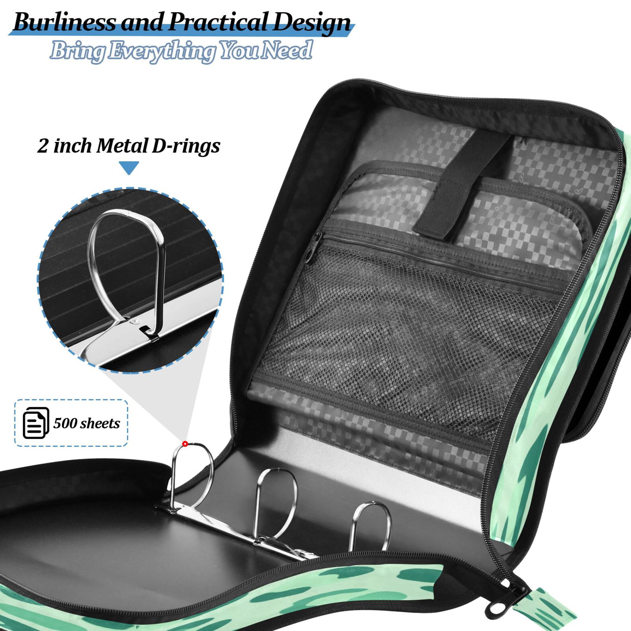3 Ring Zipper Binder Stationery Organizer for Study Work Home Travel, All-Purpose File Folder Storage Bag for Daily Document Organization Soft Green Tonal Cheetah Print