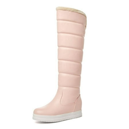 

Rockomi Women Waterproof Boot Faux Fur Snow Boots Plush Lined Winter Shoes Outdoor Slip Resistant Casual Warm Shoe Hidden Wedge Knee High Pink 8