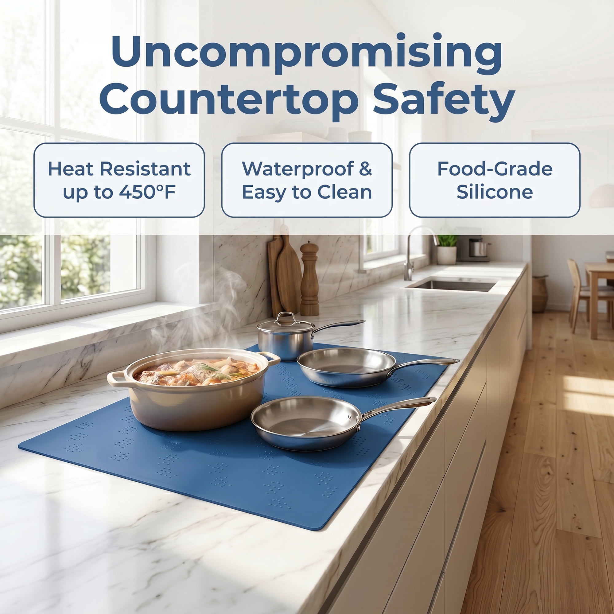 Unique Bargains Silicone Heat Resistant Countertop Protector Pad Mat Blue 35.4"x23.6"