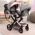 thumbnail image 4 of Bayer: Xeo Twin Pram - Butterfly Grey & Pink - Matching Handbag, Adjustable Handle, for Dolls Up to 20", 4 of 7