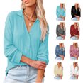 thumbnail image 4 of Camisa de punto con cuello en V para mujer, blusa informal de moda de manga larga con cuello vuelto, Top, 4 of 6