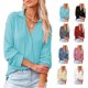 thumbnail image 4 of Camisa de punto con cuello en V para mujer, blusa informal de moda de manga larga con cuello vuelto, Top, 4 of 6
