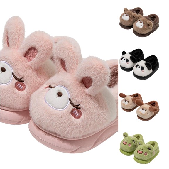 LIIPEE Kids Cartoon Slippers For Girls And Boys Cute Non- Flat Bottom Slipper Booties Fall Winter Warm Fuzzy Comfortable House Shoes,8-9 Years