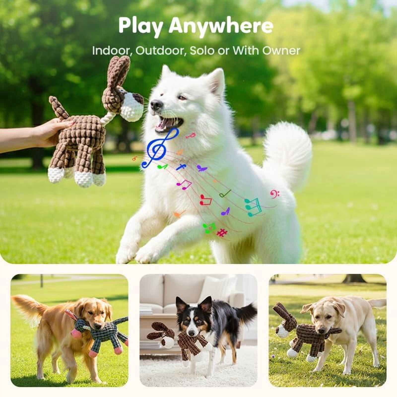 Squeaker Plush Dog Toy for Aggressive Chewers Medium Large Dogs Reinforced Washable White