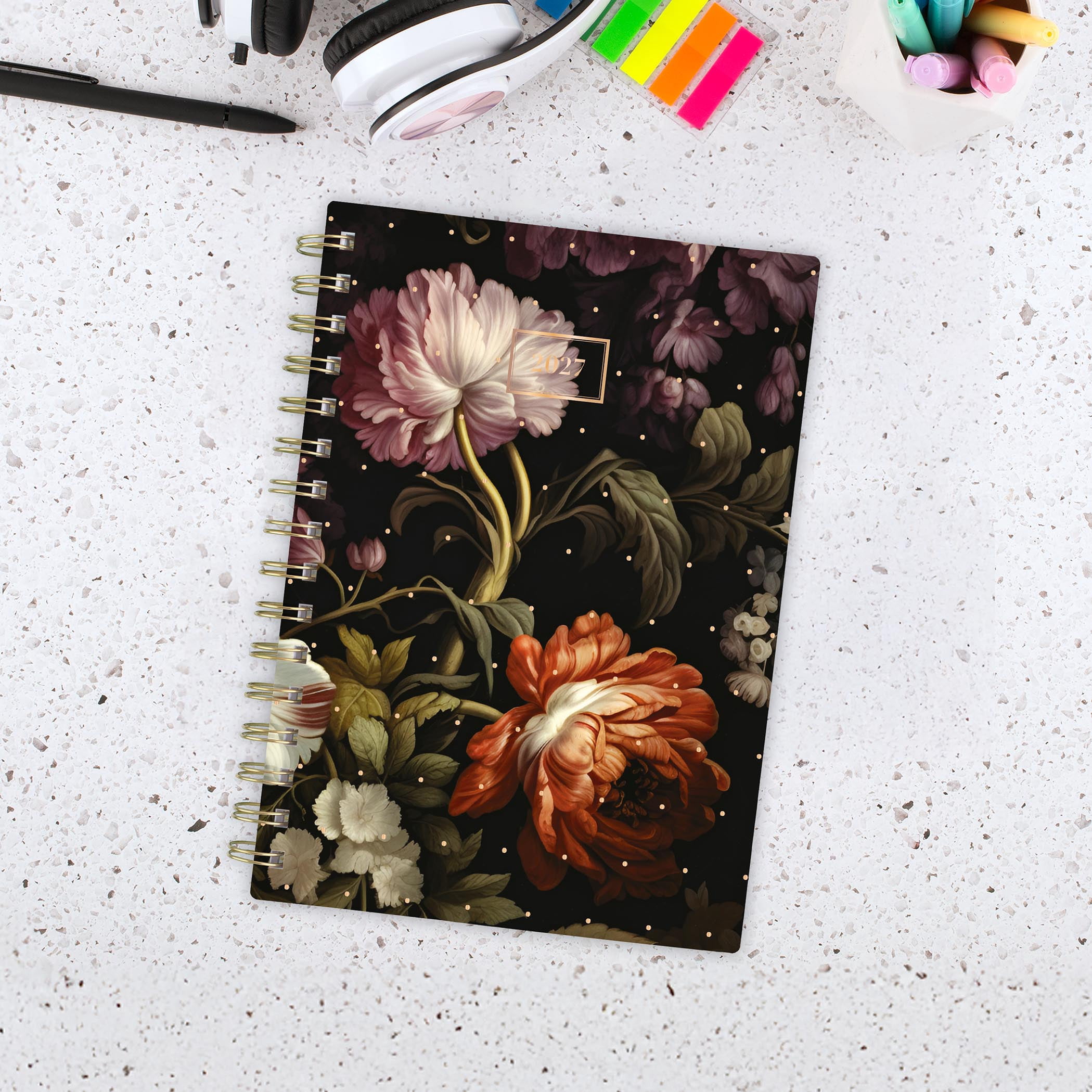 2027 Cambridge® Midnight Garden Peony Small Weekly and Monthly Planner