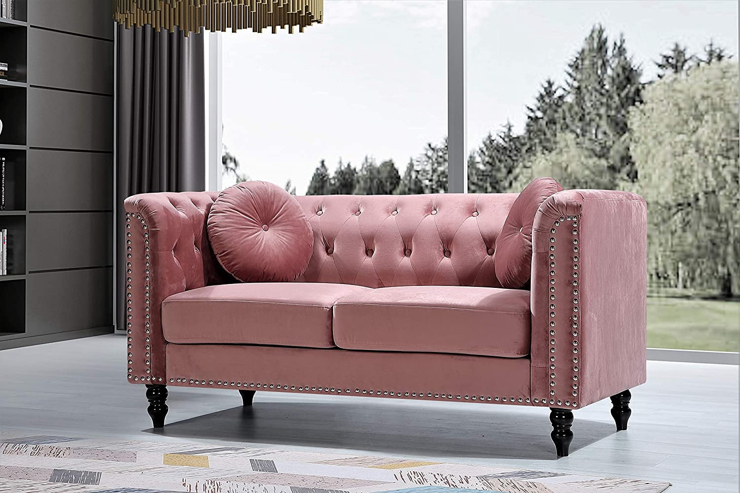 Whetzel Chesterfield 64" Rolled Arms Loveseat, Rose