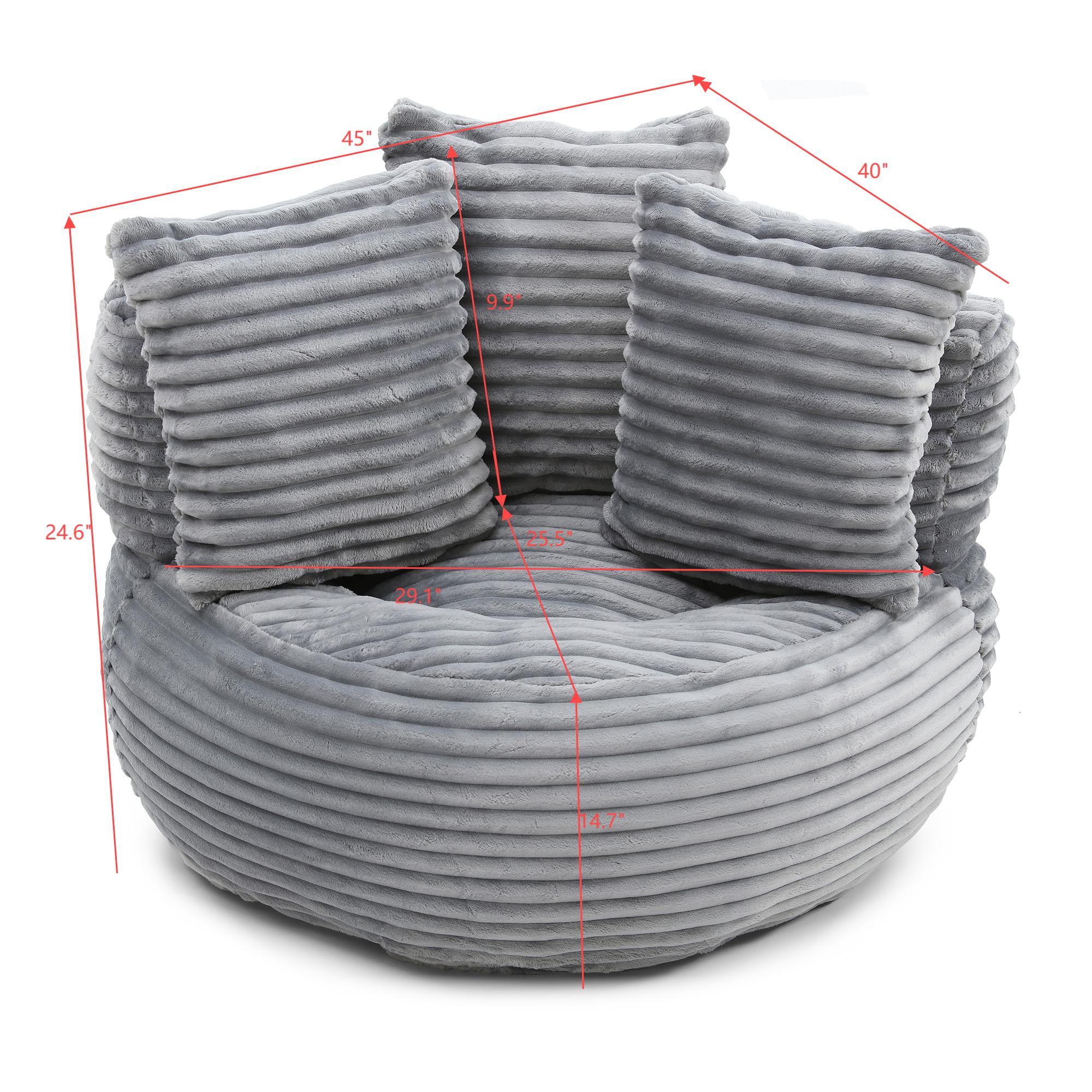 Eyisean 45" Corduroy Giant Bean Bag Chair, Comfy Lazy Sofa with Armrests & 3 Pillows, Oversized Bean Bag Couch with Deep Seat, Lounge Floor Sofa for Adults, Living Room, Bedroom Reading