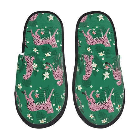 

Slippers for Women/Men - Tropical pink leopard Soft Plush Warm Slip-on Slippers House Slippers Indoor House Shoes