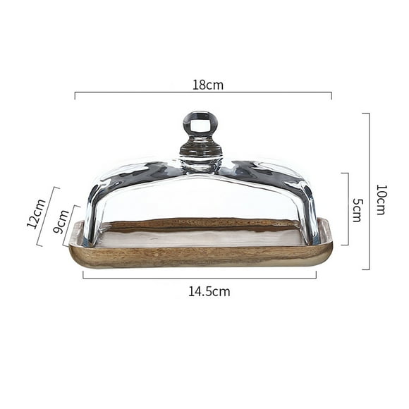EDTara Wooden Butter Dish With Clear Glass Lid, Stylish Rectangular Display Tray, For Butter, Block Of Cream Cheese, Serving Dish, Vintage Kitchen Accessory