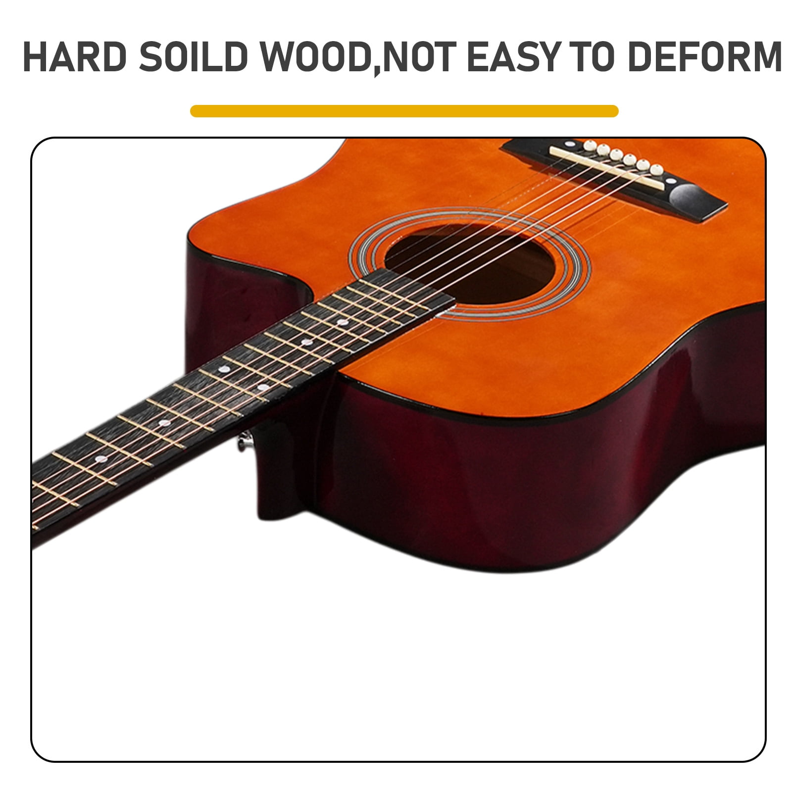 Brown 41-inch Dreadnought barrel-shaped cutaway acoustic guitar with pick, strings, capo, gig bag, tuner, wrench tool, and shoulder strap