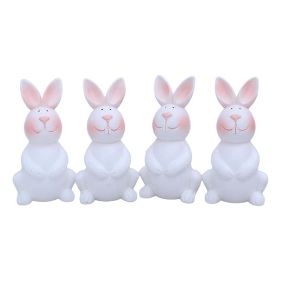 HuiXinOu Easter Bunny Decorations - Set of 4 White Plastic Rabbit Figurines for Spring Home Decor, Living Room Tabletop Ornaments and Holiday Craft Displays