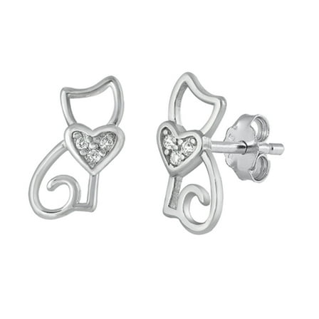 Sterling Silver Pet Cat Promise Heart High Polish Outline Animal Earrings Jewelry Female Unisex