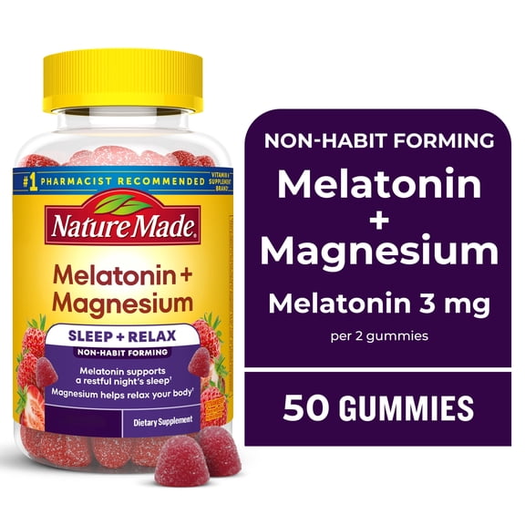 Nature Made Melatonin   Magnesium Gummies, Melatonin 3mg Sleep Aid, 50 Count
